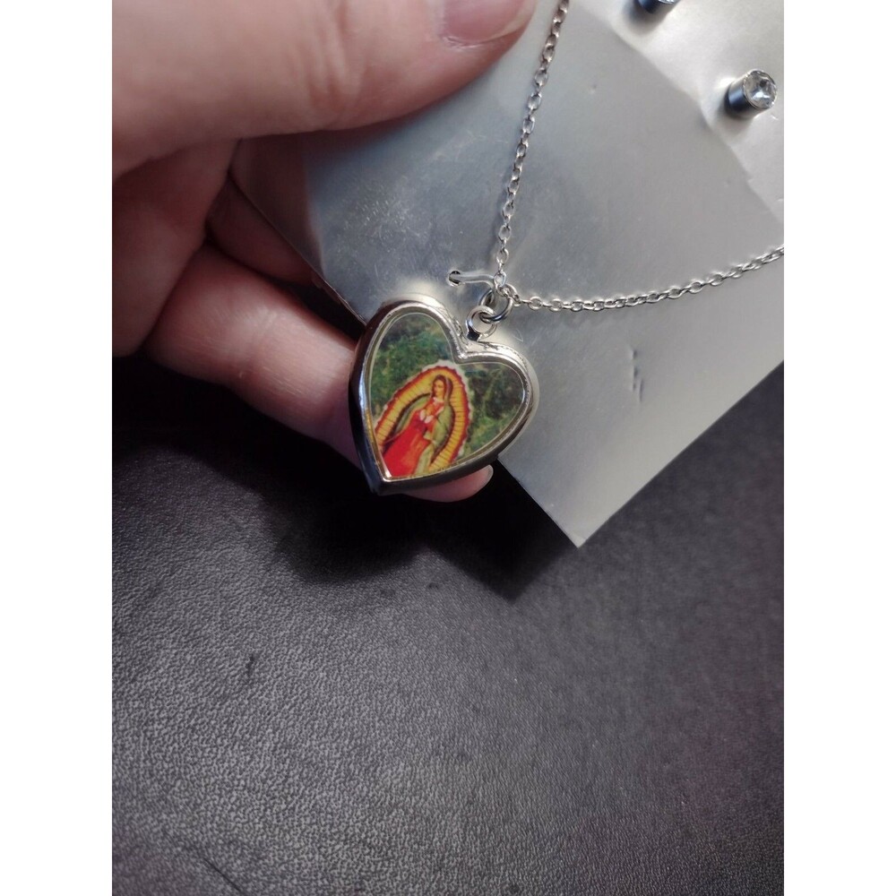 Silver Tone Inspirational Heart Locket Earring set